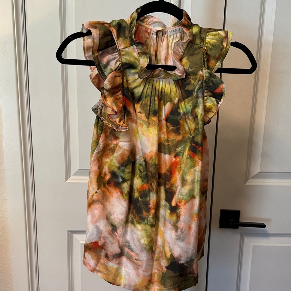 Marie Oliver Green Multi-Color Ruffle Sleeve Blouse